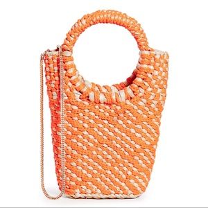 POOLSIDE BAGS Woven Straw Bag Chain Strap Orange